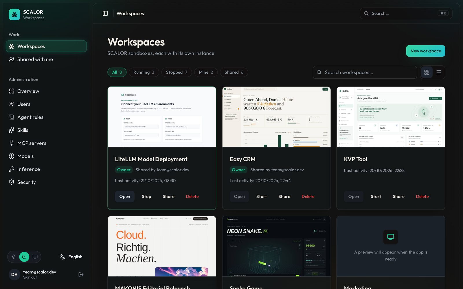 Workspace-Übersicht von SCALOR
