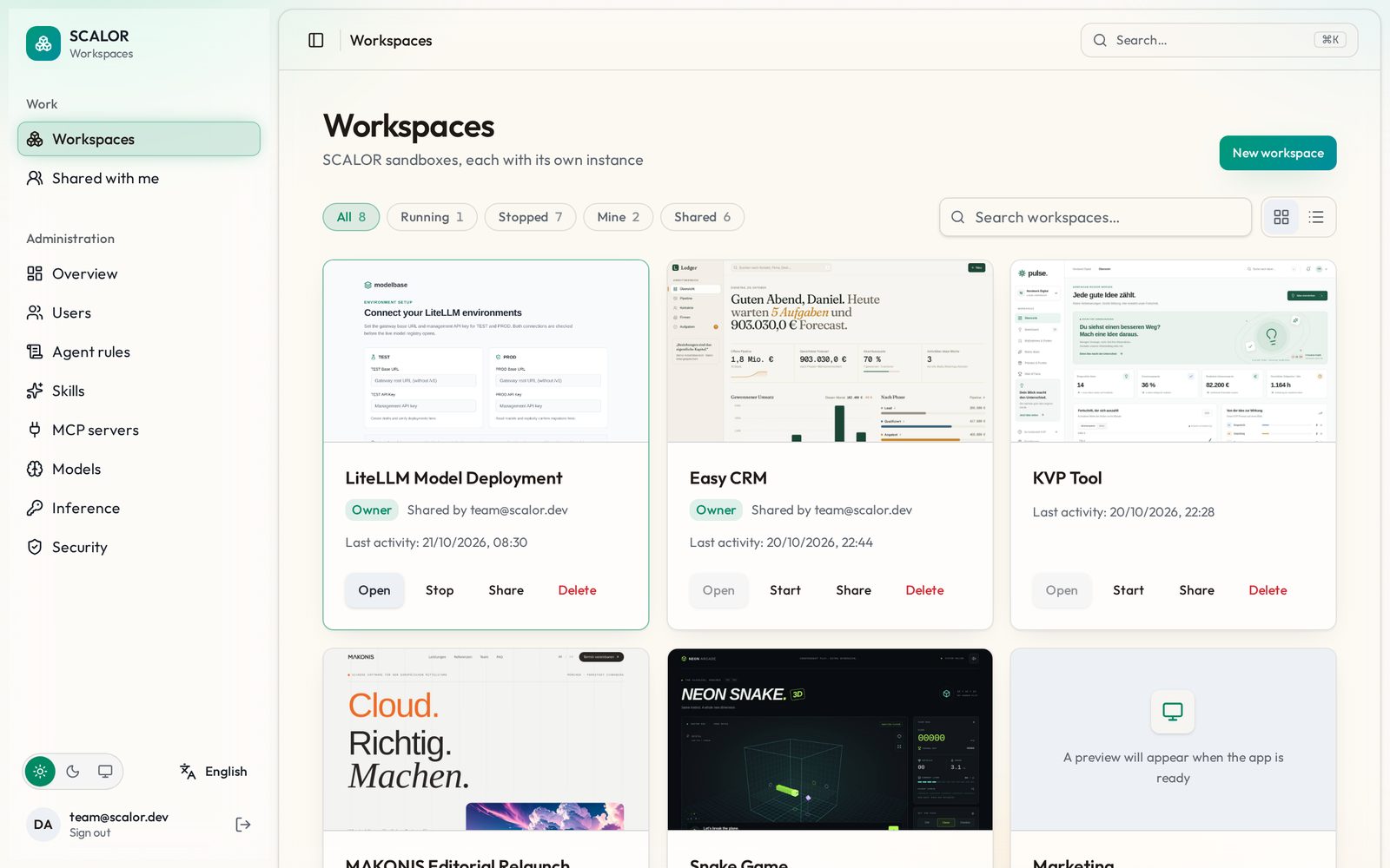 Workspace-Übersicht von SCALOR